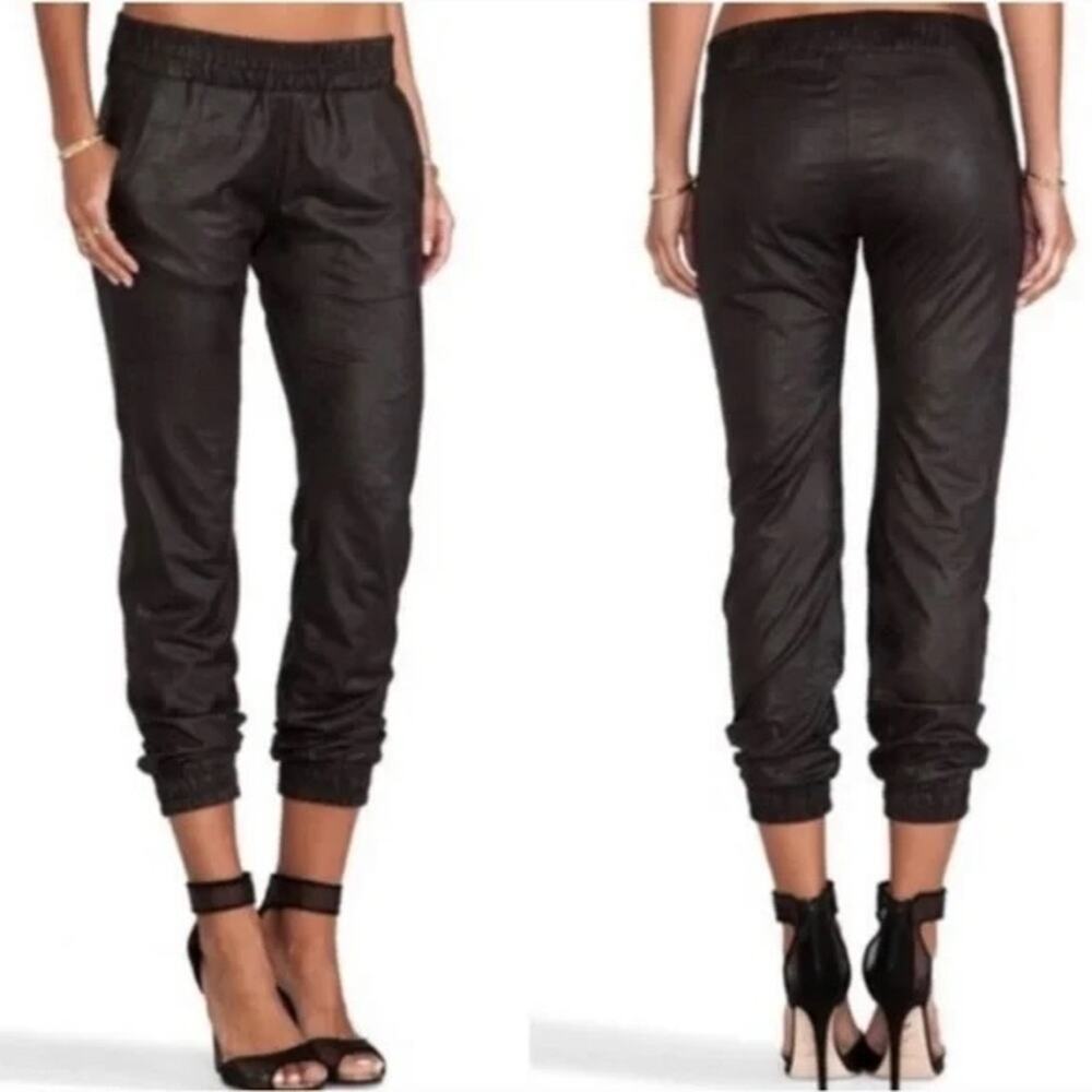 Monrow Black Faux Leather Textured Joggers size Medium